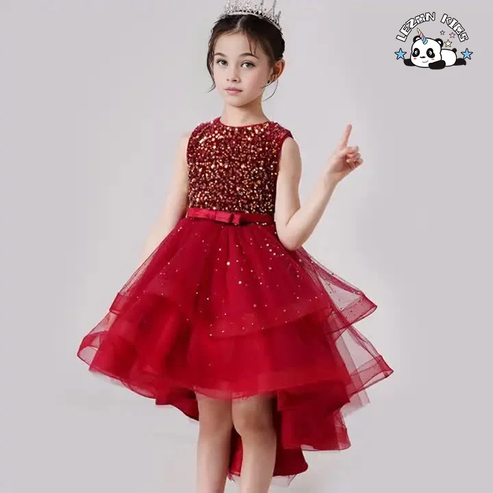 LEZONKIDS - Angel Dress Girls Wedding Dress Elegant Photos Long Sleeves Bow for Children 2-14 Year Old Girl